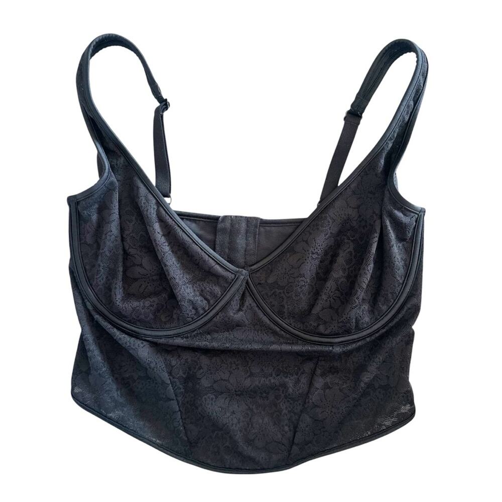 PINK Victoria’s Secret Black Floral Lace Bustier Bra Size Medium DD EUC
